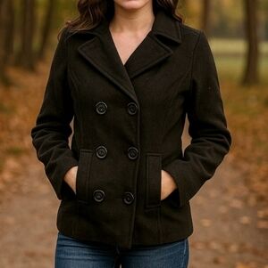 Max Rave Classic Black Double-Breasted Women's Medium Coat